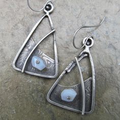 Elegant Hand Forged Blue Earrings, One Of A Kind Silver Drop Earrings, Artisan Blue Hand Forged Earrings, Artisan Hand Forged Blue Earrings, Hand Forged Artisan Blue Earrings, One-of-a-kind Elegant Blue Earrings, Rivet Jewelry, Asymmetric Earrings, Blue Gemstone Earrings