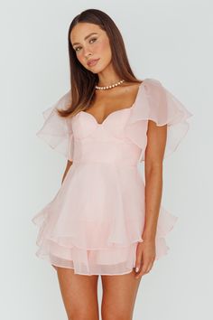 Aphrodite Angel Sleeve Layered Romper Pink by Selfie Leslie Mitzvah Dresses, Selfie Leslie, Pink Romper, Angel Sleeves, Angel Sleeve, Pink Rompers, A Goddess