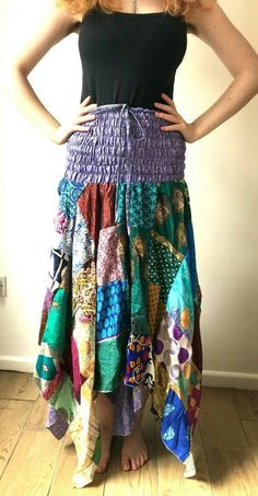 Festival boho hippie pixie gypsy patchwork long skirt summer sun dress one size - Festival Stall LTD Silk Patchwork, Summer Sun Dress, Festival Skirt, Long Skirt Summer, Summer Sundresses, Festival Skirts, Patchwork Skirt, Skirt Summer, Sari Silk