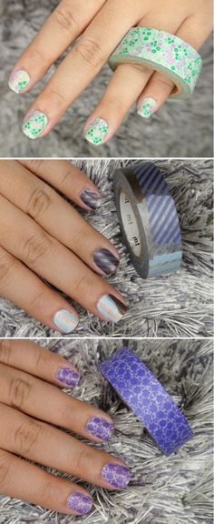 DIY Washi Tape Mani Ideas | Washi Tape Mani by DIY Ready at http://diyready.com/100-creative-ways-to-use-washi-tape/ Diy Washi Tape, Washi Tape Ideas, Tape Nail Art, Washi Tape Crafts, Washi Tape Diy, Nail Tape, Art Frames, Tape Crafts, Nail Polish Designs