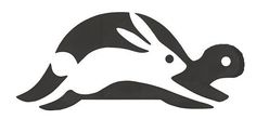 a black and white silhouette of a rabbit with its head in the shape of a turtle