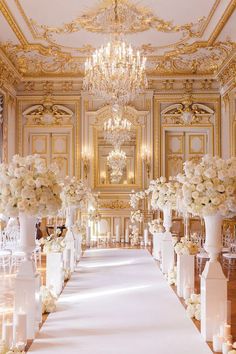 Luxury Event White And Gold Wedding Themes, Gold Wedding Ceremony, Wedding Aisles, Wedding Aisle Decor, Ziad Nakad, Couture 2015, Wedding Venues Indoor, Gold Wedding Theme