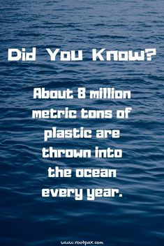 the ocean with text that reads did you know? about 8 million metric tons of plastic are thrown into the ocean every year