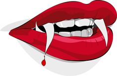 a red lips with white teeth and blood dripping from it