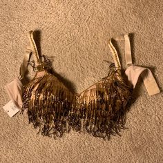 Nwt!! Vintage!! Excellent Condition! Fringe Bra, Decorated Bras, Beaded Bra, Bra Art, Bead Bra, Gold Cream, Cream And Gold, Bra Set, Belly Dance