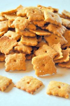 a pile of crackers sitting on top of a table