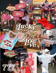 a collage of photos with the words lucky in love and las vegas on them