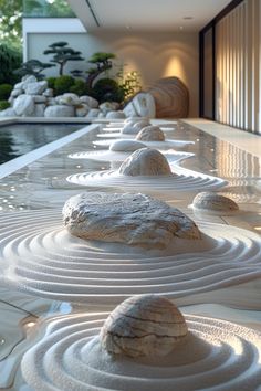 some rocks and water in a room