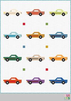 a poster with different colored cars on it