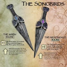 an image of two swords with the words the songbird's written below them