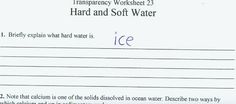 a piece of paper with writing on it that has ice and water written on it