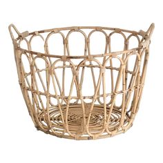 a wicker basket is shown on a white background