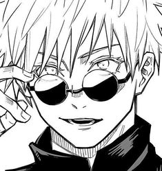 an anime character wearing sunglasses and looking to the side with his hand on his head