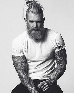 Beard And Tattoos, Josh Mario John, Asymmetrical Hairstyles, Beard Tattoo, Man Bun, Funky Hairstyles, Corte De Cabelo Masculino, Boho Hairstyles, Women Hairstyles