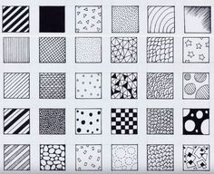 a bunch of different patterns that are drawn in black and white on a sheet of paper