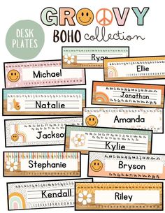 the groovy boho collection is filled with name tags