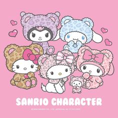 sanrio character wallpaper with hello kitty and other cartoon characters in pink, blue, white and brown colors