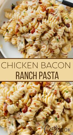 chicken bacon ranch pasta on a whit plate Chicken Bacon Recipes, Easy Pasta Dinner Recipes, Bacon Ranch Pasta, Chicken Bacon Ranch Pasta, Ranch Pasta, Chicken Bacon Ranch