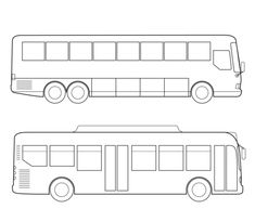 two buses are shown side by side in black and white