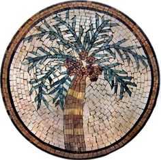 a palm tree is depicted in this mosaic tile wall hanging or table top art piece