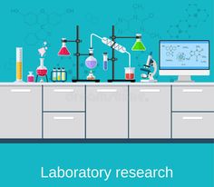 laboratory equipment on the table with blue background royalty illustration