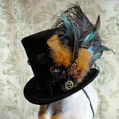 Clock Cogs, Women Steampunk, Punk Top, Steampunk Top Hat, Black Velvet Fabric, Mad Hatter Hats, Vintage Alarm Clocks, Steampunk Hat, Satin Noir