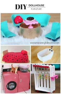 diy dollhouse furniture is featured in this collage