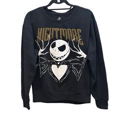 Disney’s Tim Burton’s The Nightmare Before Christmas Jack Skellington Nightmare Halloween Christmas Crewneck Sweatshirt Nwt Brand: Disney Size: Large Get Into The Halloween Or Christmas Spirit With Disney’s Tim Burton’s The Nightmare Before Christmas Pullover Sweatshirt. Featuring Jack With An Evil Smile & Skeleton Hands With "Nightmare" Text In Orange Sequins This Sweatshirt Is Perfect For Attending Halloween And Christmas Parties Or Anytime You Want 60% Cotton, 40% Polyester Lined With Light-M Black Disney Sweatshirt For Winter, Black Disney Winter Sweatshirt, Disney Long Sleeve Halloween Sweatshirt, Jack Skellington Outfit, Disney Women, Stitch Sweatshirt, Evil Smile, The Nightmare Before Christmas Jack, Christmas Crewneck Sweatshirt