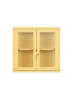 a yellow cabinet with two doors on each side