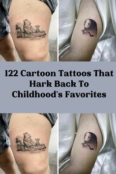 tattoos that have been placed on the legs of people with children's favorites