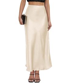 PRICES MAY VARY. Features: This satin high-waist skirt has a hidden elastic band at the waist, and some colors have side zippers at the waist (distinguished by the color name). The whole skirt is an A-line shape, suitable for matching with various styles of tops. Size: S(US2-4), M(US4-6), L(US8-10), XL(US10-12), 2XL(US14-16). We kindly suggest you choose the size that best suits you based on our size chart. Materials: 95% Polyester, 5% Elastane. Due to the characteristics of the fabric, please a Maxi Skirt Silk, Church Skirt, Workout Office, Church Skirts, Long Silk Skirt, Long Skirt Casual, Skirt Aesthetic, Ivory Skirt, Skirt Silk