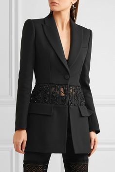 Wedding Cocktail Attire, Cocktail Wedding Attire, Mode Mantel, Lace Blazer, Crepe Blazer, Woman Suit Fashion, Cocktail Attire, Blazer Designs, Looks Black