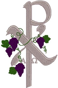 the letter p is decorated with grapes and vines