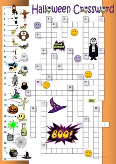 a crossword puzzle with halloween characters on it