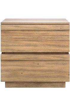 two wooden drawers with one drawer closed