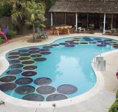 an empty pool with lots of circles on it