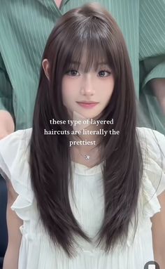 Haircuts To Hide Side Profile, Layered For Long Hair, Medium Long Hair Layers, Hush Cut Straight Hair, Layer Hair Korean, No Layers Haircut, Korean Long Layered Haircut, Japanese Side Bangs, Haircut With Bangs And Layers