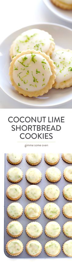 coconut lime shortbread cookies on a white plate