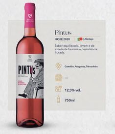 a bottle of pinot's rose wine next to a card with the label