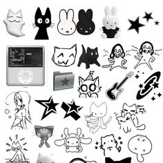 an image of various stickers on the back of a cell phone and some kind of ipod