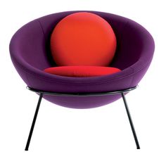 a purple chair with an orange ball on it's backrest and black legs