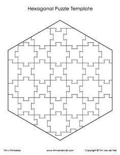 the hexagonal puzzle template is shown in black and white, which includes four different pieces