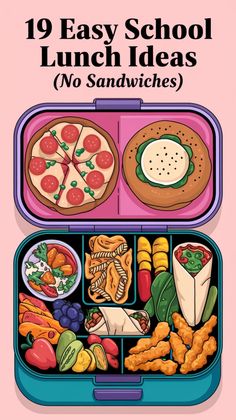 an open lunch box filled with food and the words easy school lunch ideas no sandwiches