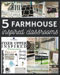 a collage of different pictures with the words 5 farmhousee inspired classroom ideas on it