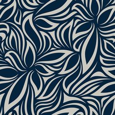 an abstract blue and white pattern with wavy lines on it's surface, as well as the shape of a flower