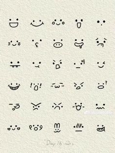 an image of different faces drawn on paper with the words'happy day'written in it