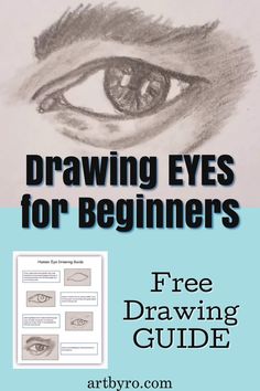 an eye with the words drawing eyes for beginners on it, and a blue background