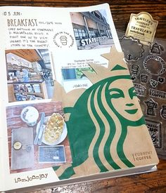 there is a starbucks book on the table