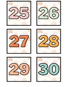 the numbers are arranged in squares with different colors and shapes, including one number on each side