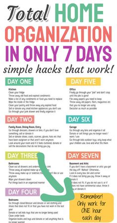 Total Home Organization In Only 7 Days - Simple Hacks That Work Declutter Hacks, Bedroom Declutter, Storage Ideas For Small Spaces, Home Organization Tips, Cleaning Schedules, Declutter Challenge, Fall Cleaning, Diy Cleaning Solution